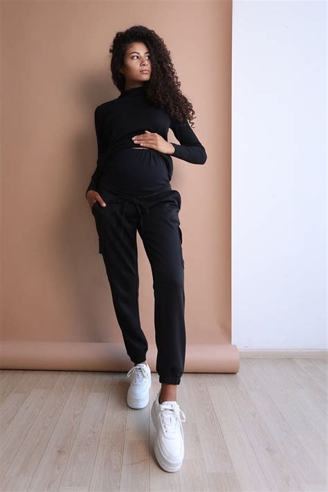 Maternity Cargo Pants With Full Panel 4194654 6 Black Supershy