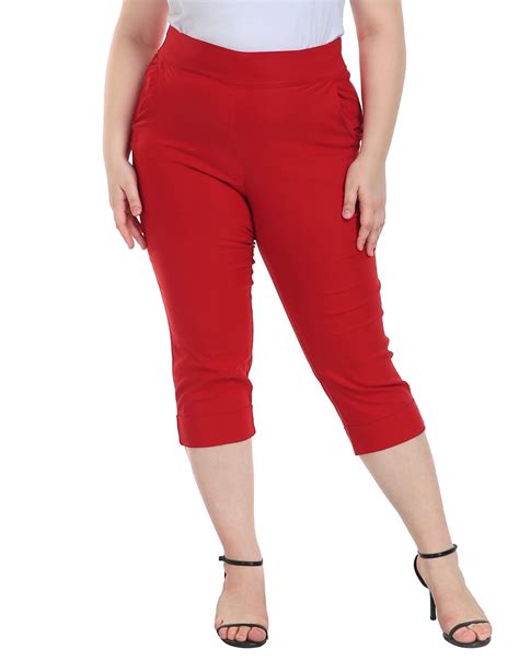 Hde Womens Plus Size Pull On Capris With Pockets Cropped Pants Red 2x