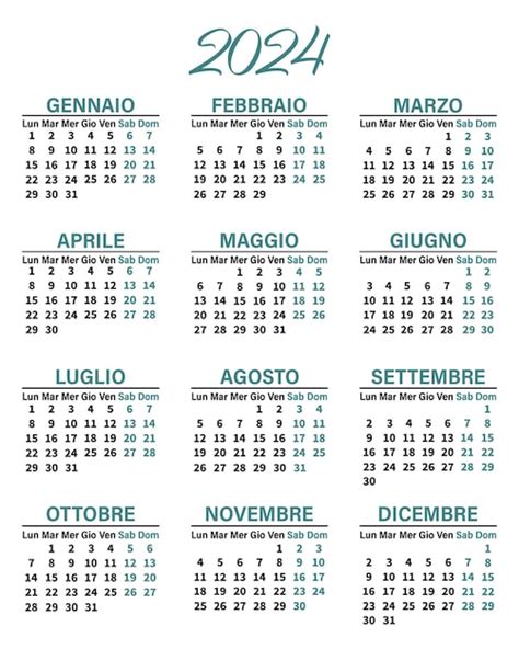 Klassischer Vertikaler Kalender 2024 Auf Italienisch Tage Wochen Und