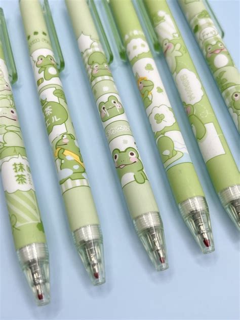 6pcsset Frog Design Ballpoint Pens Cute Black Ink Gel Ink Pens With