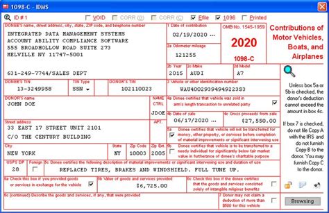 1098 C Software For 2020 E File Via IRS Print And Mail 1098 C