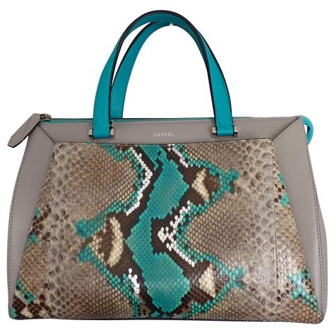 Lancel lison Cuir Python Gris Imprimé python Marron clair Turquoise ref