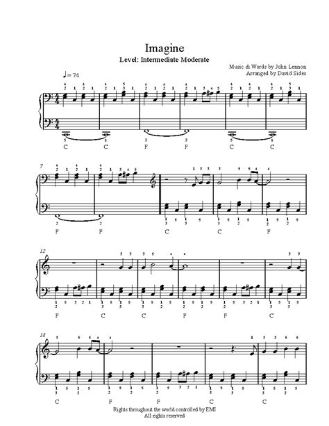 Imagine by John Lennon Piano Sheet Music | Intermediate Level