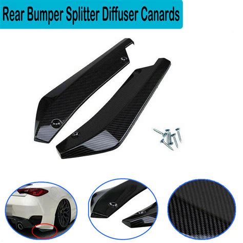 2x Carbon Fiber Car Rear Bumper Spoiler Lip Wrap Angle Splitter