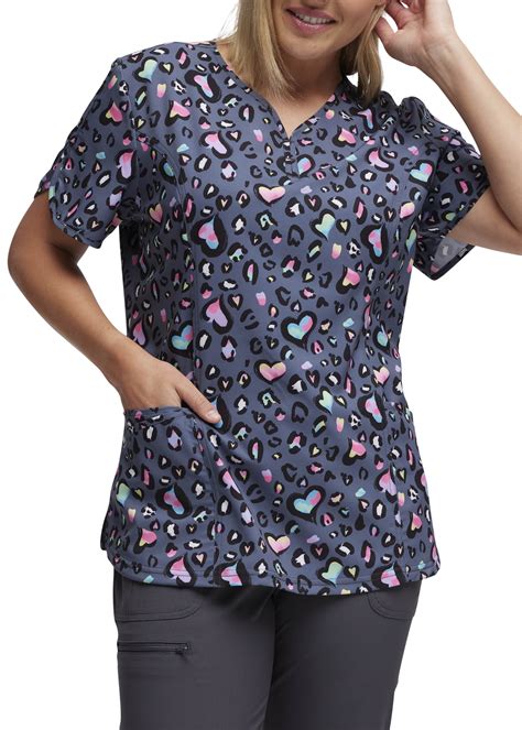 Leopard Sweetheart V Neck Print Scrub Top Scrubs And Beyond