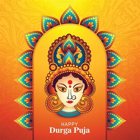 Goddess durga face in happy durga puja subh navratri card background ...