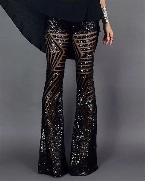 Glitter High Waist Bell Bottomed Sequins Pants