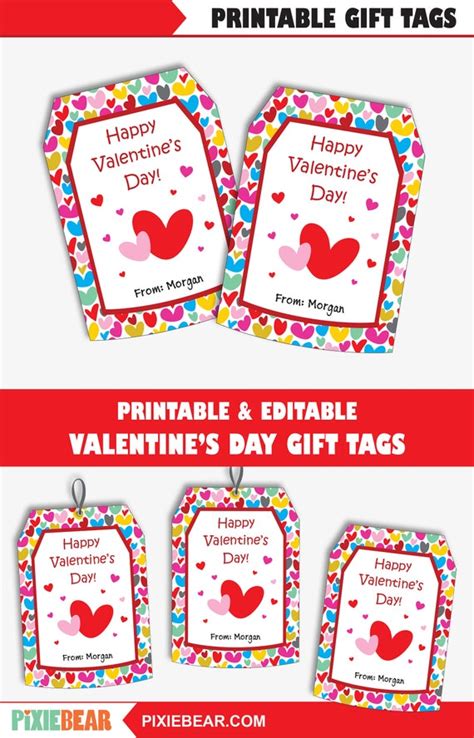 Hearts Valentine's Day Gift Tags, Printable Valentine Labels, Editable ...