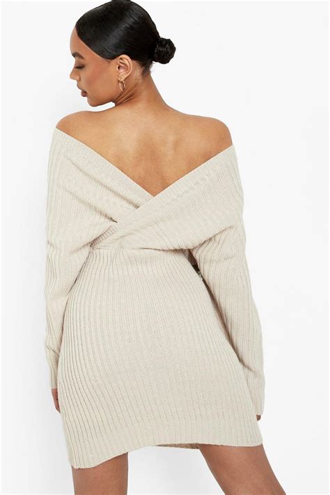 Off The Shoulder Rib Knit Dress Boohoo Uk