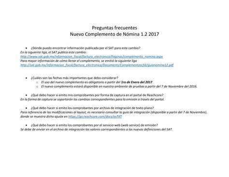 PDF Preguntas frecuentes Nuevo Complemento de Nómina 1 2 PDF