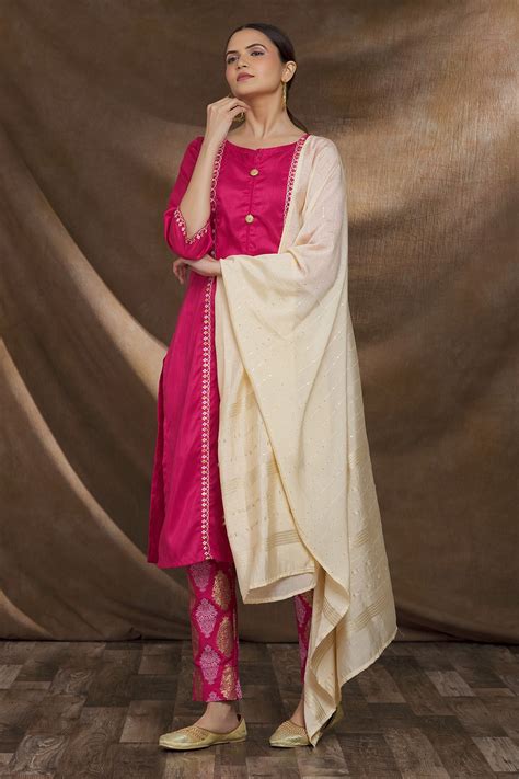 Buy Khwaab By Sanjana Lakhani Pink Poly Silk Embroidered Panelled Kurta