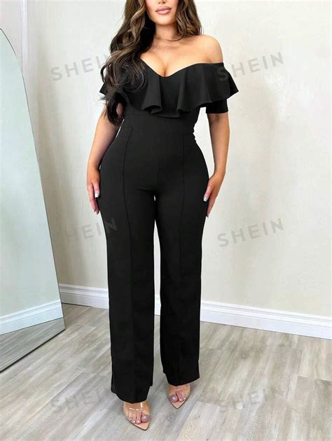 Womens Off Shoulder Lace Jumpsuit Shein Uk