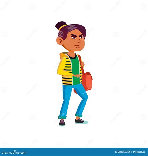 Angry Girl Walking With Bag Cartoon Vector Stock Vector Illustration