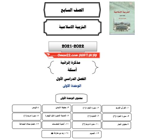 ملخص اسئلة واجابات للوحدة الاولى لمادة التربية الاسلامية للصف السابع