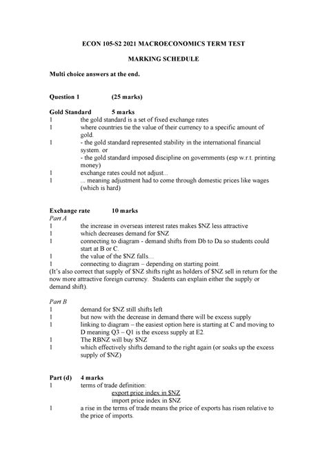 Test S Solutions Econ S Macroeconomics Term Test