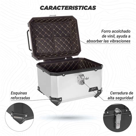 Bicimex Detalles Caja Porta Equipaje Para Motocicleta 45L Plata Con