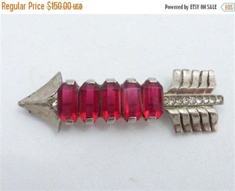 Reja Sterling Arrow Brooch Red Carre Cut Rhinestones From The Etsy