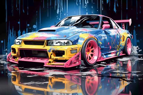 Japanese Car Tuning Bosozoku, Graffiti Poster Art Illustration, AI ...