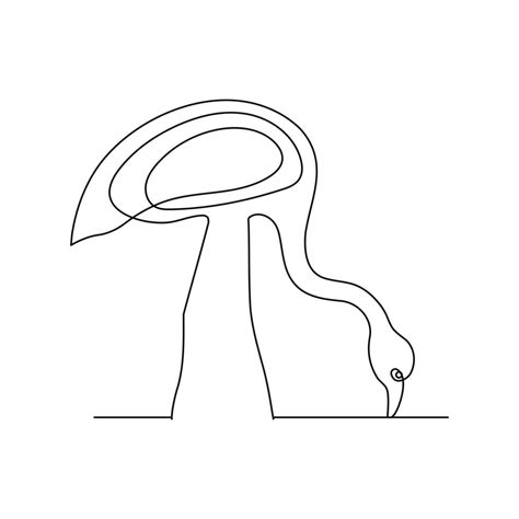 Continuous Single Line Drawing Black Icon Of Flamingo Outline Vector