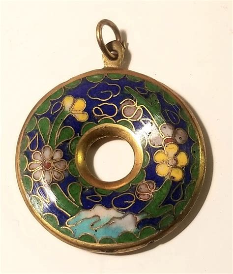 Vintage Old Cloisonne Flower Large Puffy Pendant Ne Gem