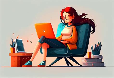 Premium AI Image Girl With Laptop Sitting On The Chair Freelance Or