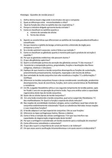 Exercícios para prova de Histologia Warning TT undefined function