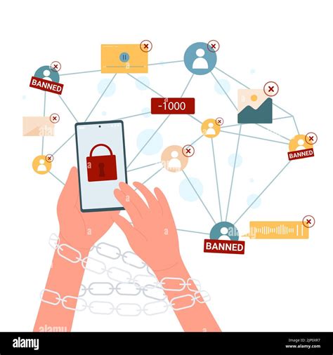 Users Hands Shackled Chain Holding Mobile Phone With Network Access