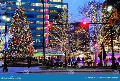 Campus Martius Ice Skating Rink Postcard Stock Image - Image of north ...