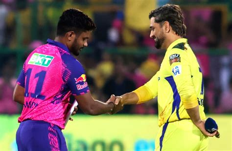 Jaipur Csk Captain Ms Dhoni And Rr Captain Sanju Samson During The Toss