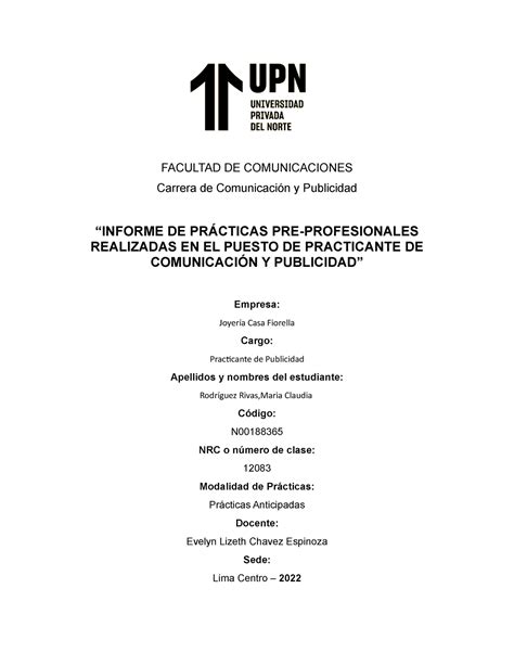 INFORME FINAL PPP FACULTAD DE COMUNICACIONES Carrera de Comunicación