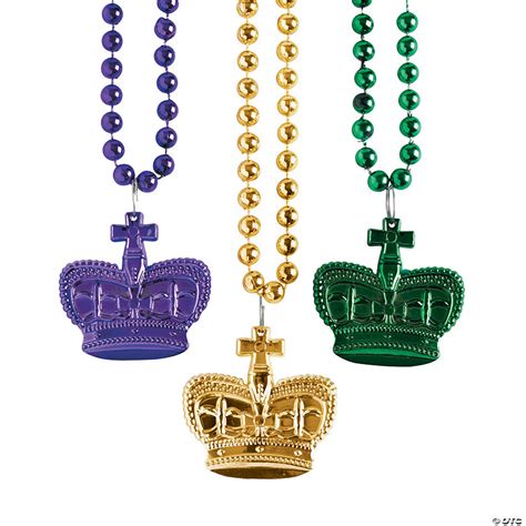 Metallic Mardi Gras Bead Necklaces With Crown 24 Pc Oriental Trading