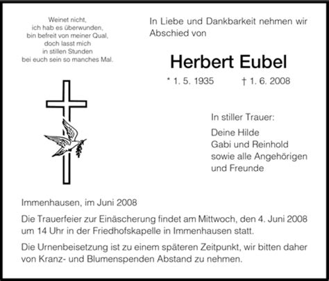 Traueranzeigen Von Herbert Eubel Trauer HNA De