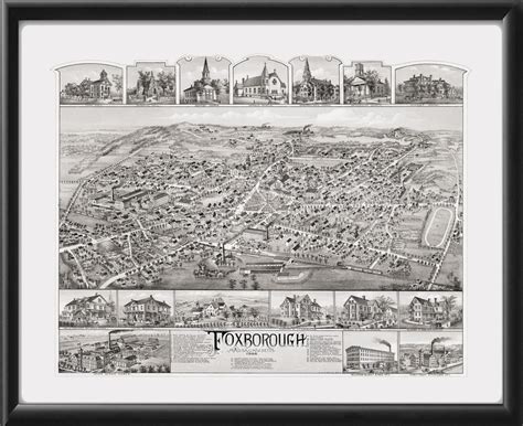 Foxborough Ma 1888 Restored Map Vintage City Maps