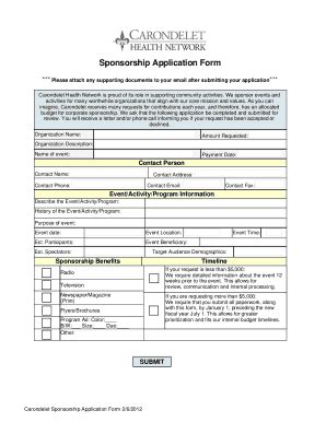 Fillable Online Sponsorship Application Form Carondelet Health