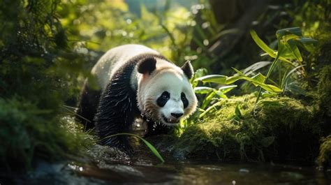 Premium AI Image | A breathtaking shot of a panda his natural habitat ...