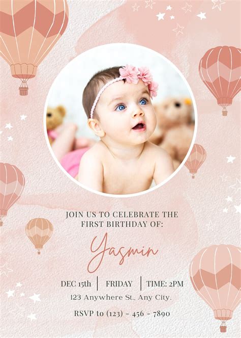 Hot Air Balloon Birthday Invitation Etsy