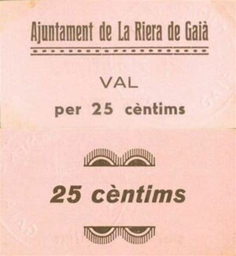 25 Céntimos La Riera de Gaià Municipality of La Riera de Gaià Numista