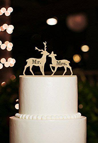 Engraved Mr Mrs Wedding Cake Toppers Rustic Couple Deer Cake Toppers