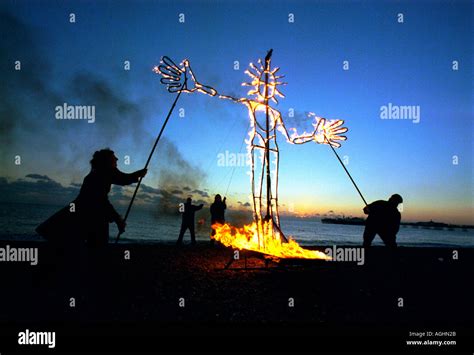 Winter solstice celebrations on Brighton beach Sussex England UK Great ...