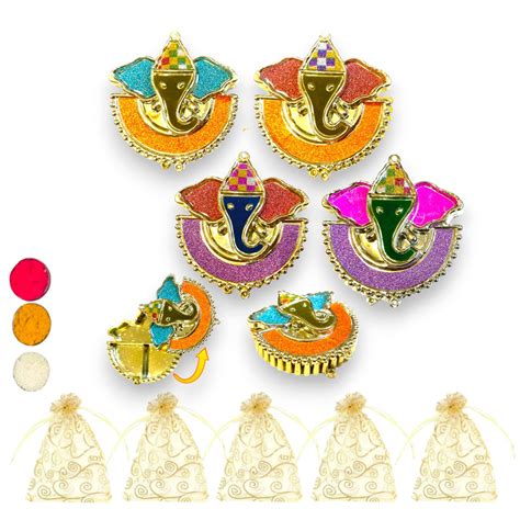 Pcs Ganesha Haldi Kumkum Thali Holder Pooja Return Gift Indian