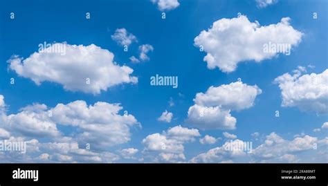 fluffy white cumulus clouds   blue sky stock photo alamy