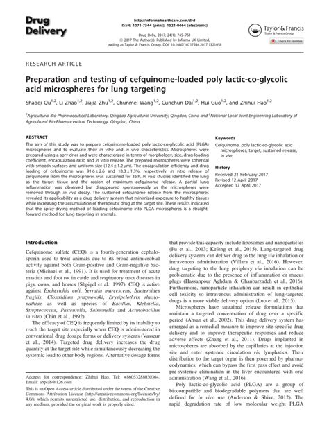 PDF Preparation And Testing Of Cefquinome Loaded Poly Lactic Co