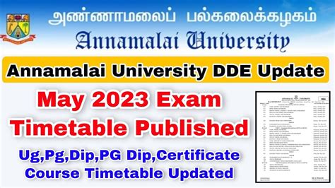 Annamalai University DDE May 2023 Exam Timetable For Semester And