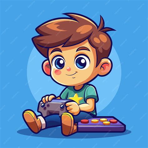 Cute Little Boy Gamer Playing Game With Joystick Cartoon Icon Vector