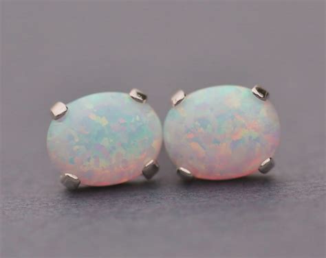 Australian Opal Gemstone Earrings,white Opal Post Earrings,lab Created ...