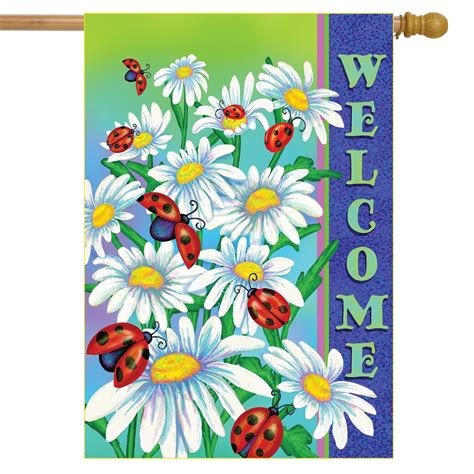 Ladybugs Floral Spring House Flag Welcome Daisies 28 X 40 Briarwood