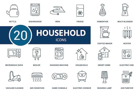 Premium Vector Household Icon Set Contains Editable Icons Household Theme