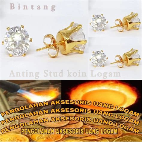 Jual Anting Tusuk Kristal Gold Terbuat Dari Bahan Koin Logam Lapis