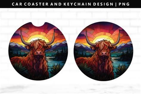 Highland Cow Car Coaster Sublimation Graphic By StasyLionet Creative