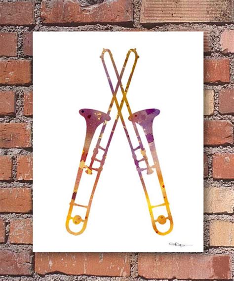 Trombone Art Print Abstract Watercolor Painting Jazz Wall Etsy